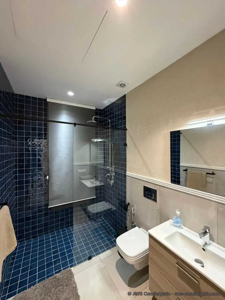 Salle de bain aux finitions bleues